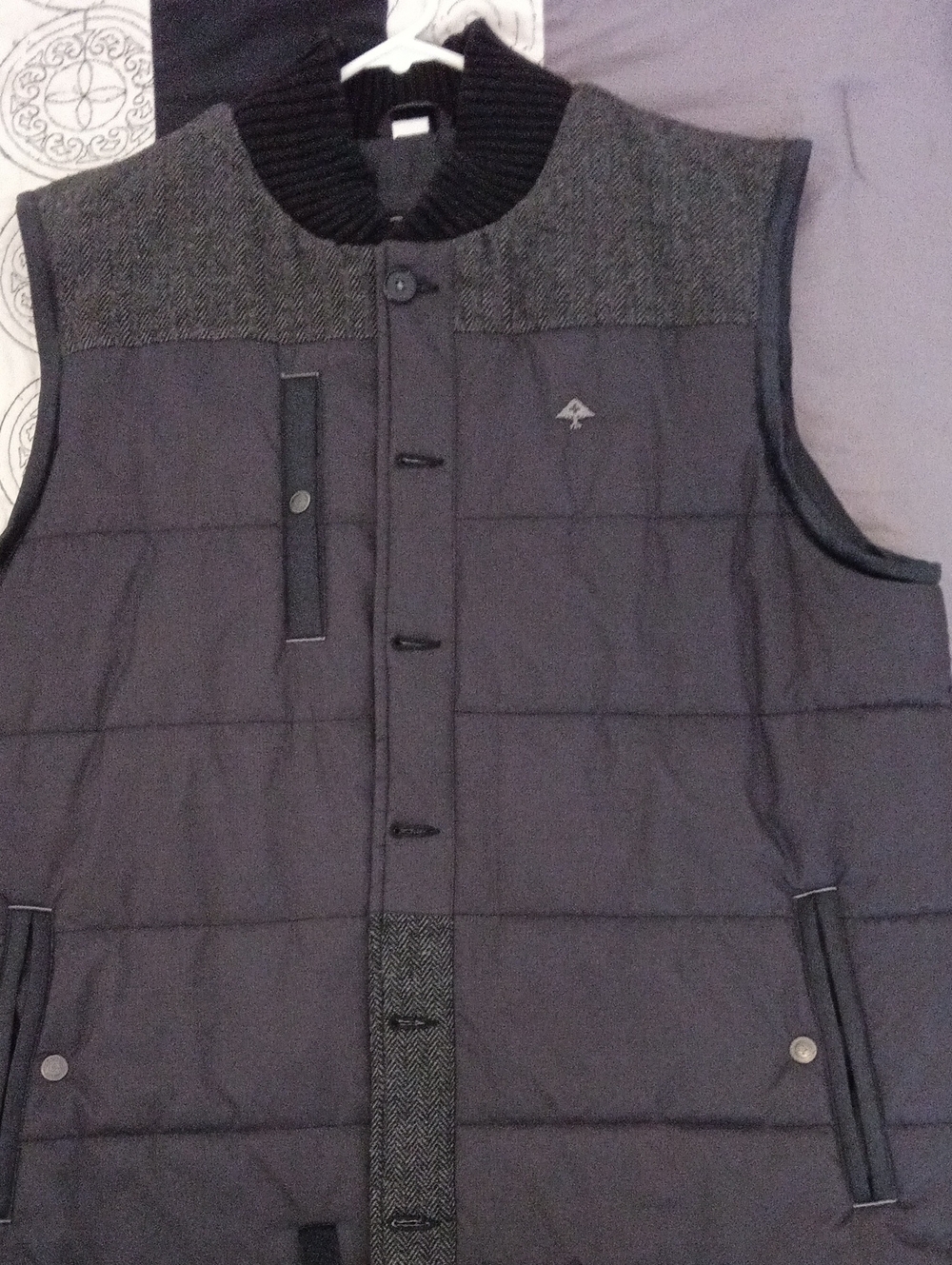 Lrg Clothing Brand Men's Quilted Vest in Charcoal Gray with Herringbone Trim